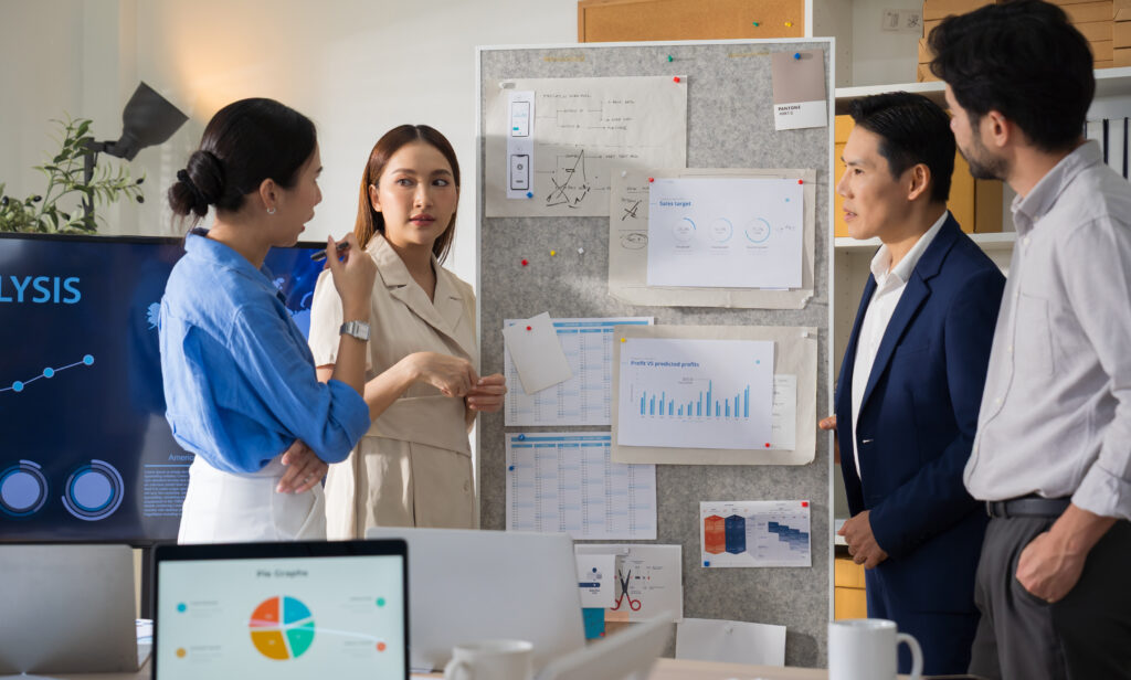 Marketing team analyzing AI data